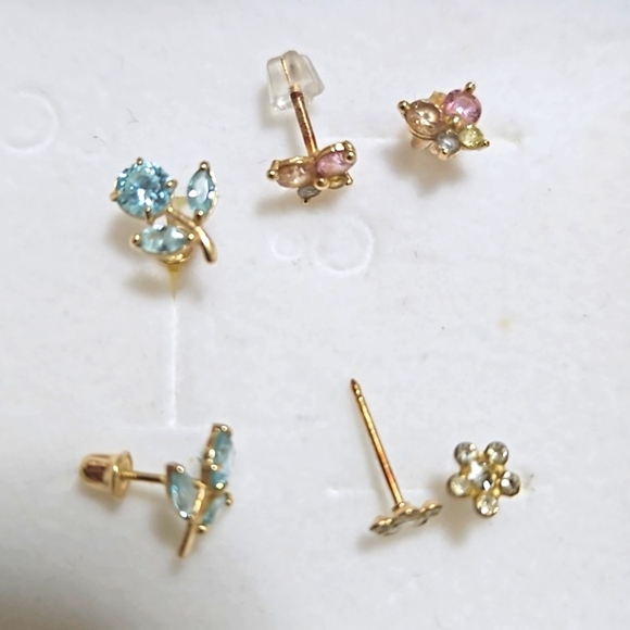 3 pairs of 14k gold baby/toddler earrings